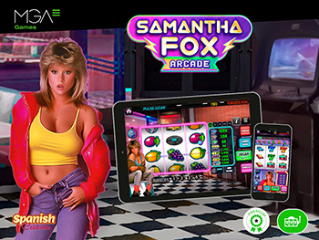 Take a trip back to the 80s with Samantha Fox Arcade. This is the new slot game by MGA Games.